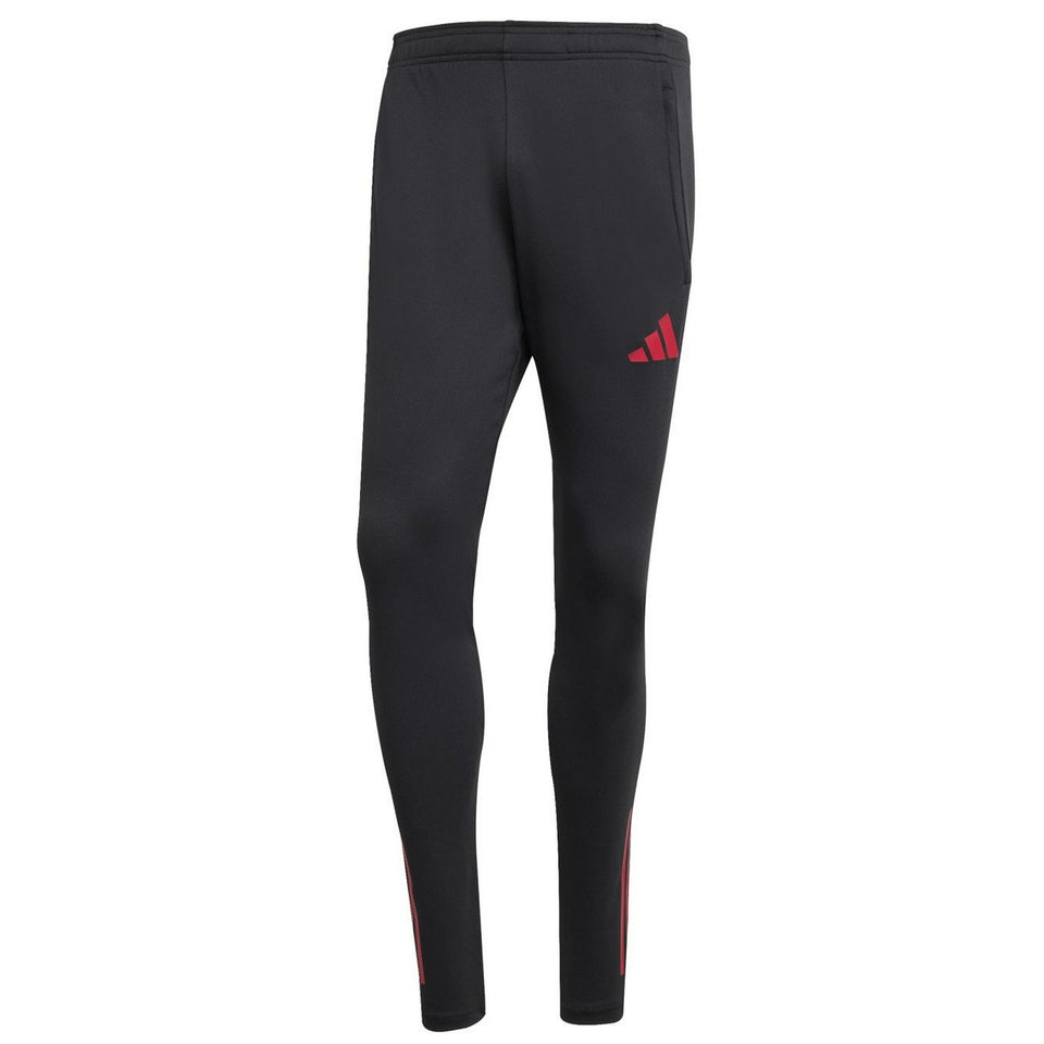 Adidas Liverpool training tracksuit 2025 black tapered pants with red logo on SoccerTracksuits.com