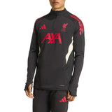Adidas Liverpool training tracksuit 2025 black top with red logos and three stripes on sleeves