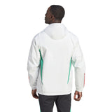 Adidas Manchester United 2023 24 rain jacket in white with green accents and adjustable hood