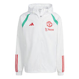 Adidas Manchester United 2023 24 rain jacket in white with red and green accents for soccer fans