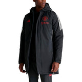 Adidas Manchester United black parka 2024 25 with logo and hood for sports enthusiasts