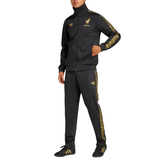 Mens black Mexico Gold Cup Adidas tracksuit 2025 with gold stripe trim jacket and tapered pants