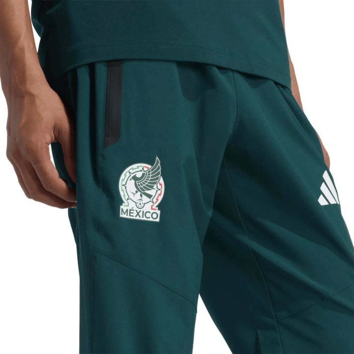 Mexico Casual Travel hooded presentation soccer tracksuit 2026/27 by Adidas in dark green with official logo and pockets