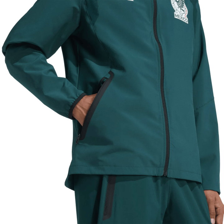 Mexico Casual Travel hooded presentation soccer tracksuit in green by Soccer Tracksuits with zippered pockets