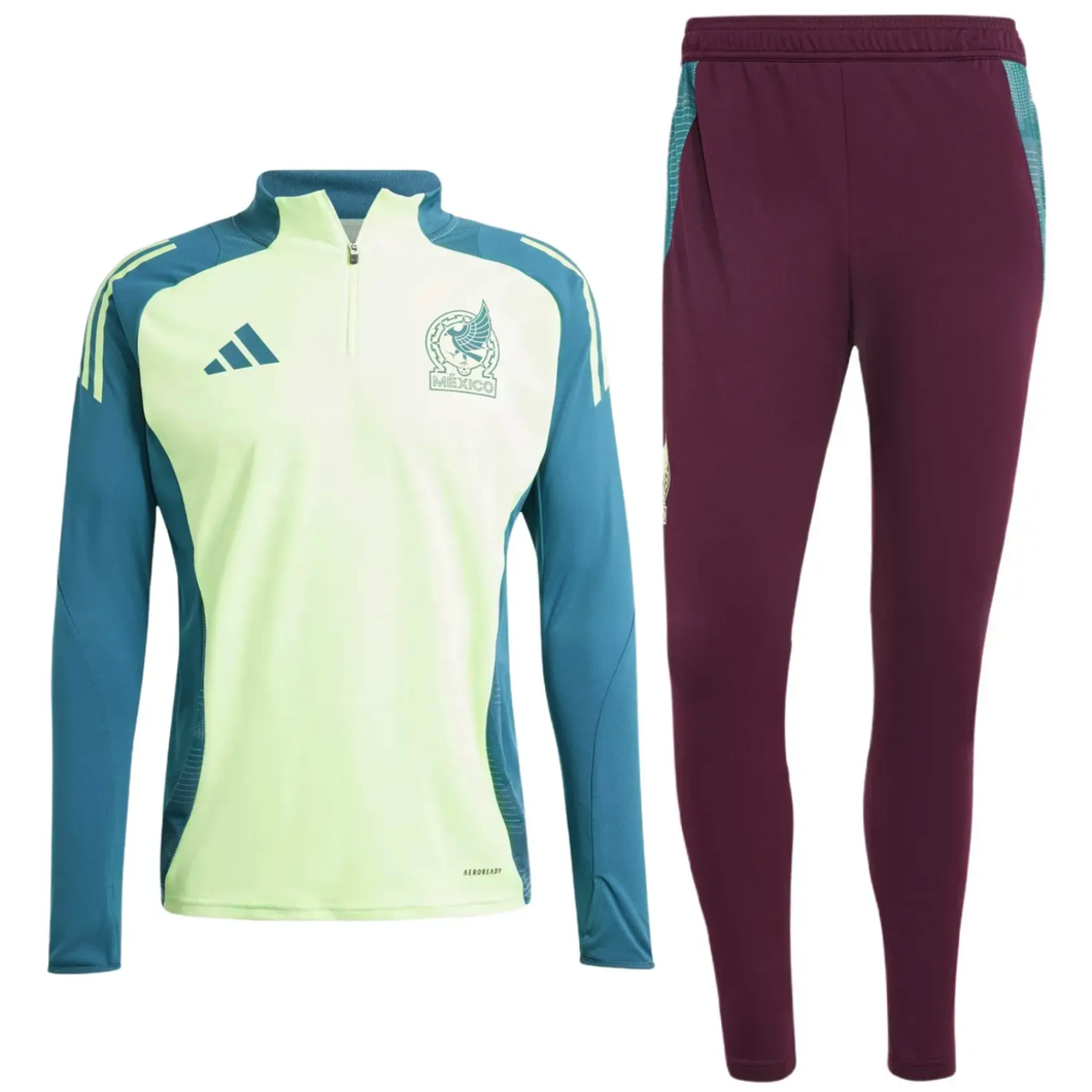 Mexico national team tracksuit mens with light green and teal half-zip top and maroon pants