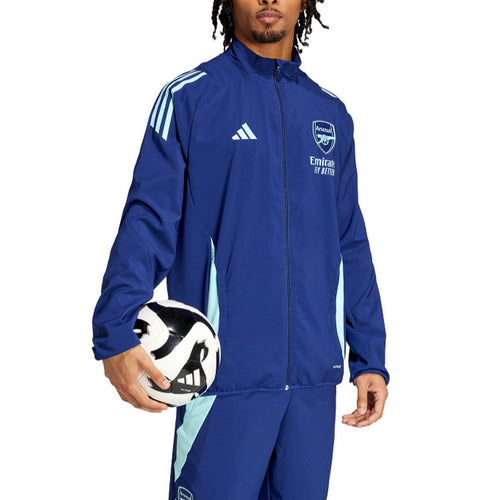 Official Arsenal Adidas tracksuit 2024 25 in navy blue with light blue accents and Arsenal logo