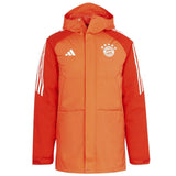 Official Bayern Munich Adidas parka in red with white stripes and team logo on the chest