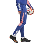 Adidas Olympique Lyon training tracksuit 2023 in blue with pink stripes and soccer ball for athletes