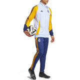 Real Madrid 2024 2025 Adidas tracksuit with yellow and blue design on SoccerTracksuits.com