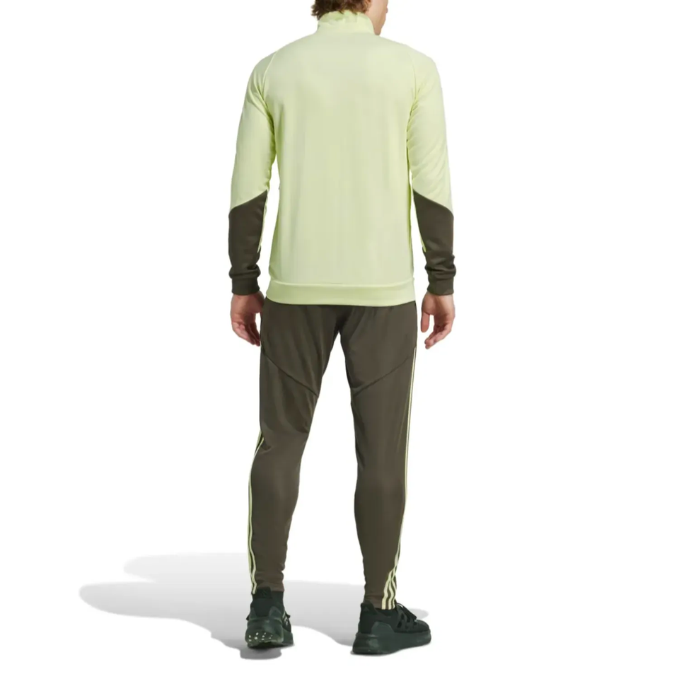 Back view of the Adidas Real Madrid tracksuit 2025 featuring a stylish design in yellow and brown