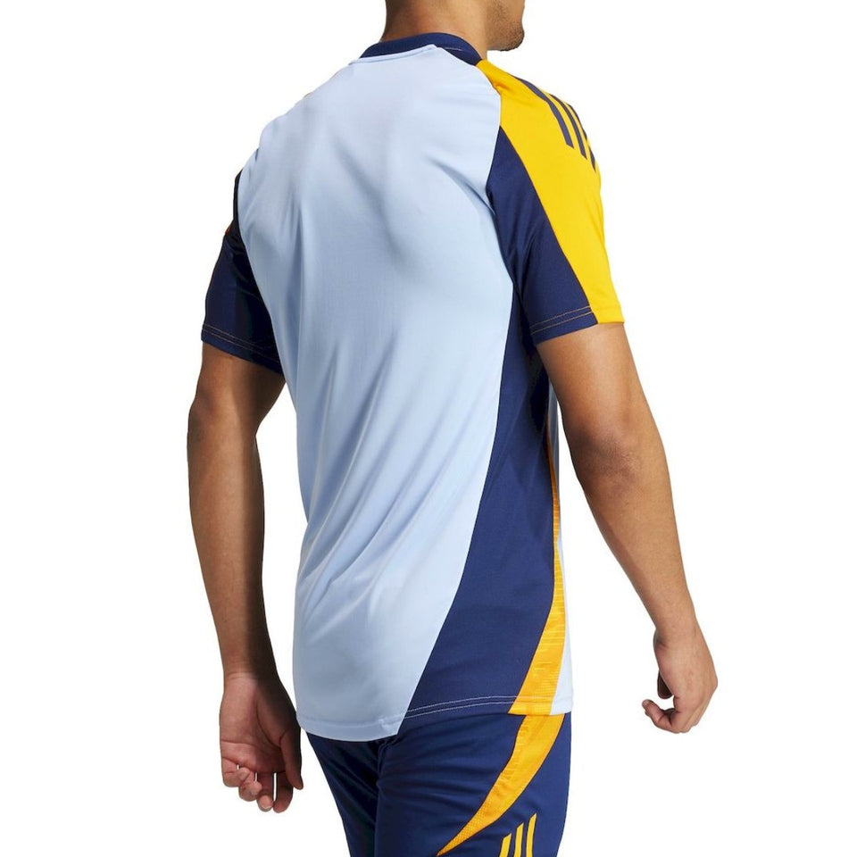 Back view of Real Madrid training kit 2024 tracksuit top in blue and yellow on SoccerTracksuits.com