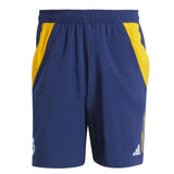 Real Madrid training kit 2024 navy blue shorts with yellow accents on SoccerTracksuits.com