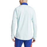 Back view of Spain national team tracksuit for sale with light blue top and blue pants on SoccerTracksuits.com