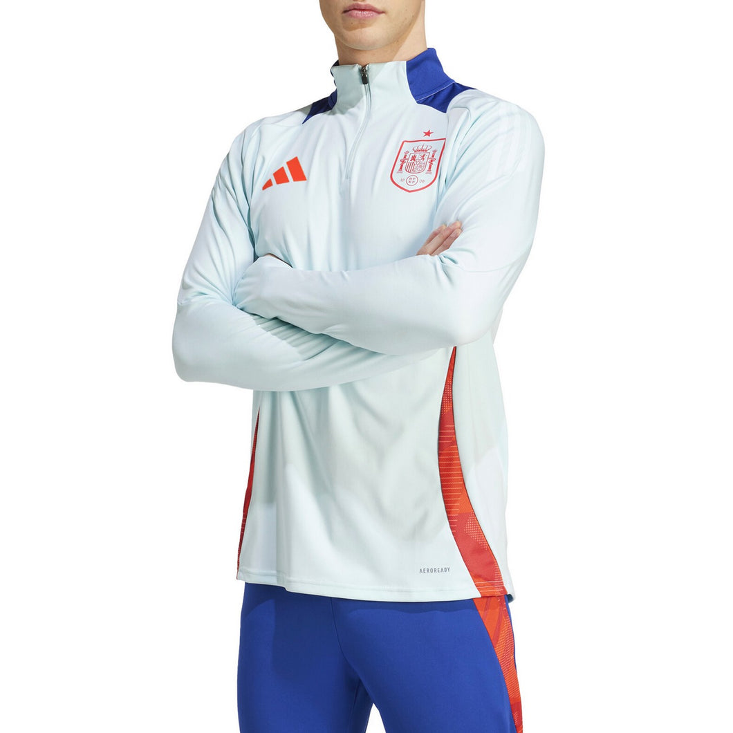 Spain national team tracksuit for sale white and blue top with red accents and matching blue pants