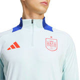 Spain national team tracksuit for sale white top with blue collar and red logos on SoccerTracksuits.com