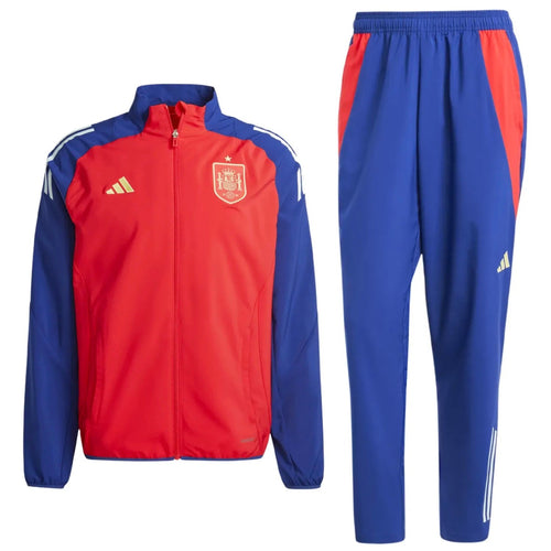 Adidas Spain soccer tracksuit 2024 in red and blue with full zip jacket and matching pants