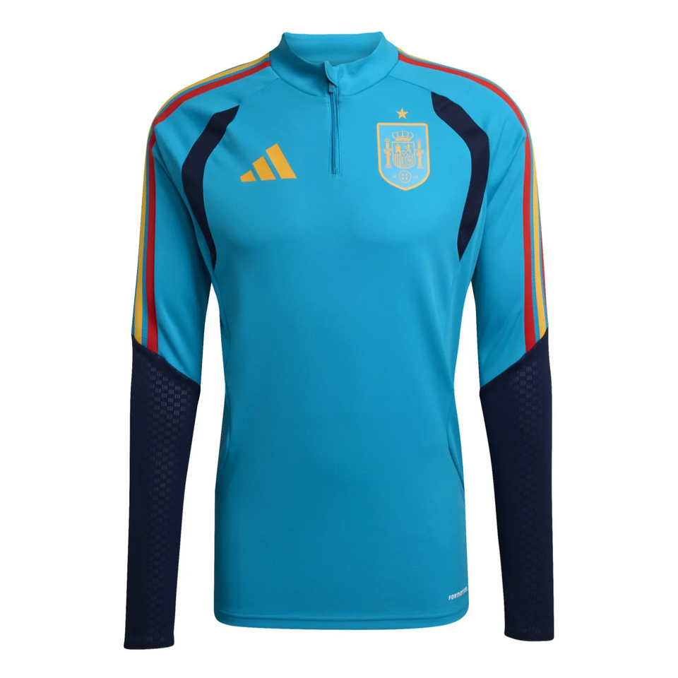 Adidas Spain training tracksuit WC 2026 with long sleeves and team logo in vibrant blue