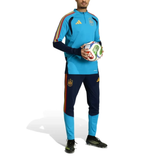 Adidas Spain training tracksuit WC 2026 featuring a blue top and navy pants, ideal for soccer practice.