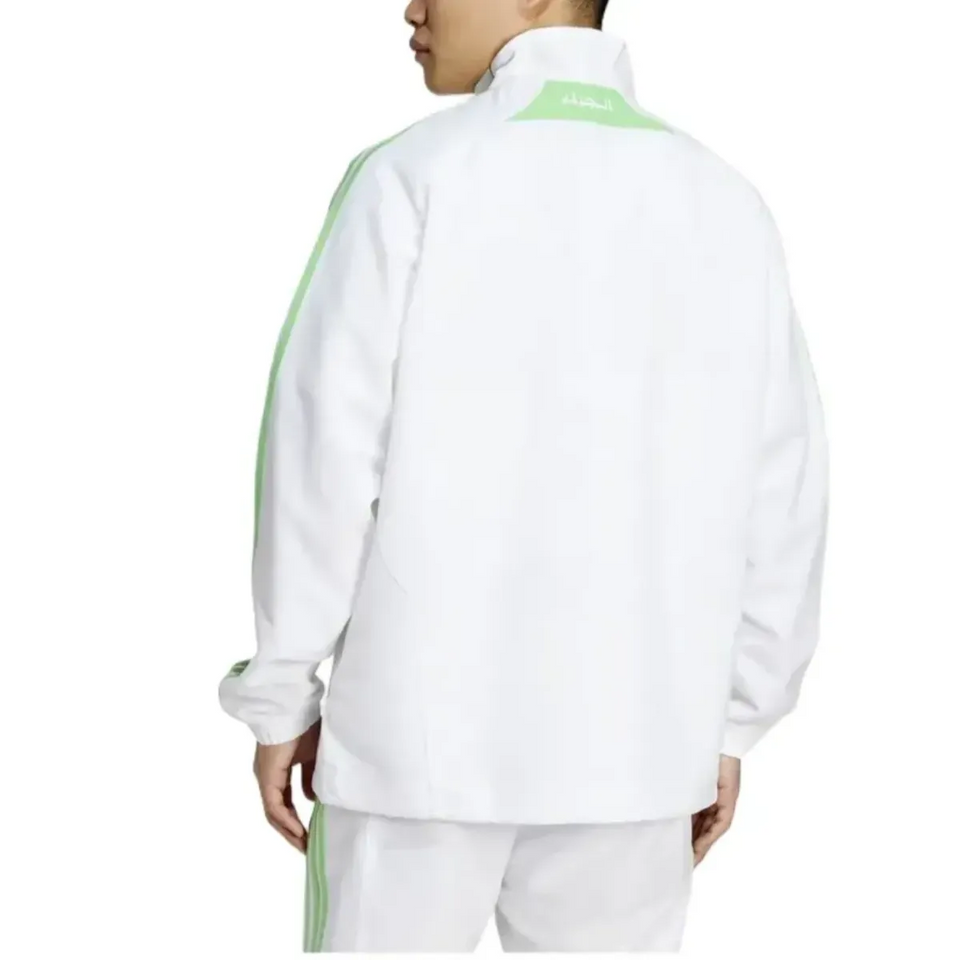 Back view of Algeria Adidas retro soccer tracksuit 2025 in white with green accents