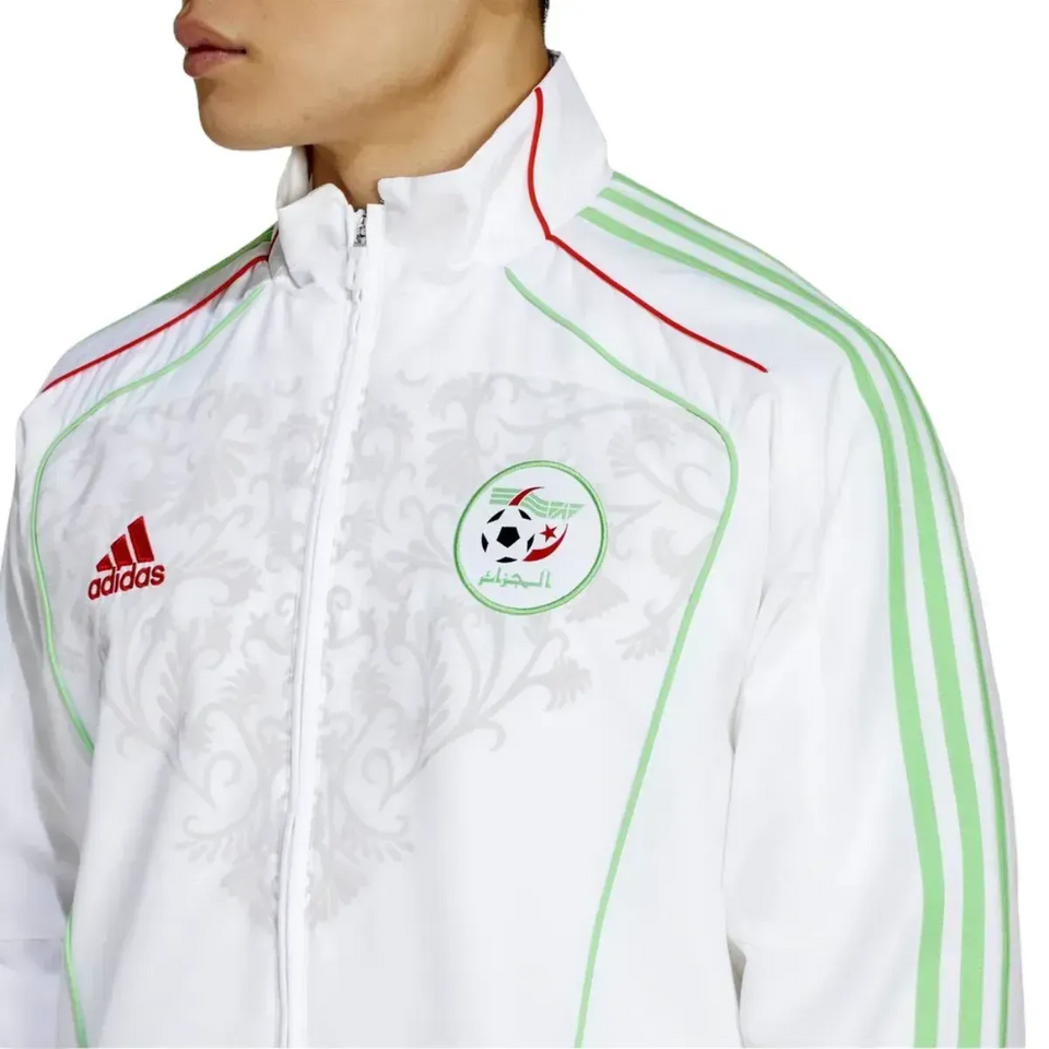 Algeria Adidas retro soccer tracksuit 2025 featuring a white design with red and green stripes