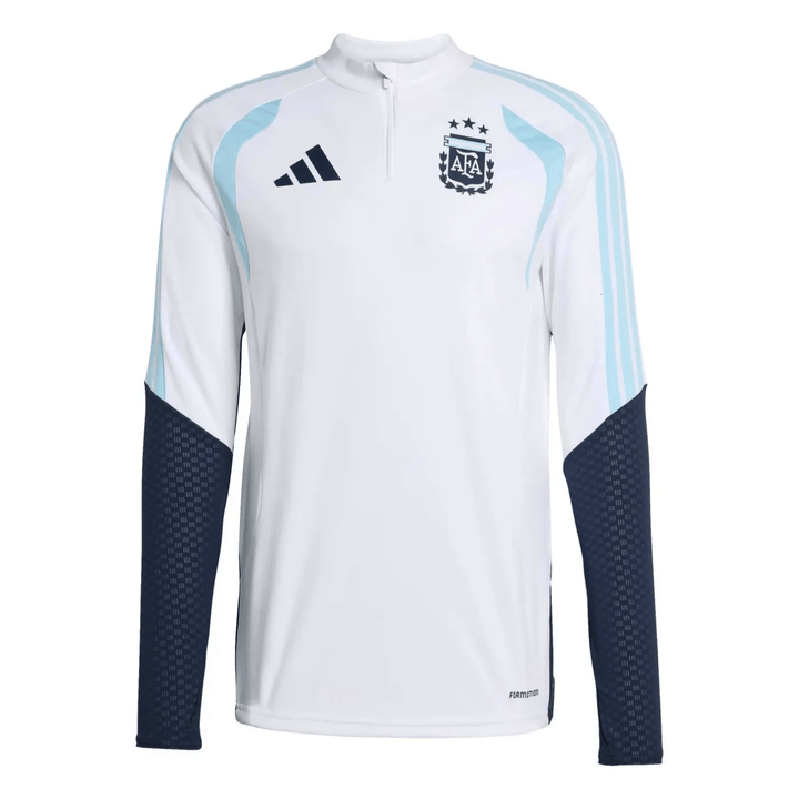 Argentina training technical soccer tracksuit 2026/27 by Adidas in white with navy blue sleeves and accents