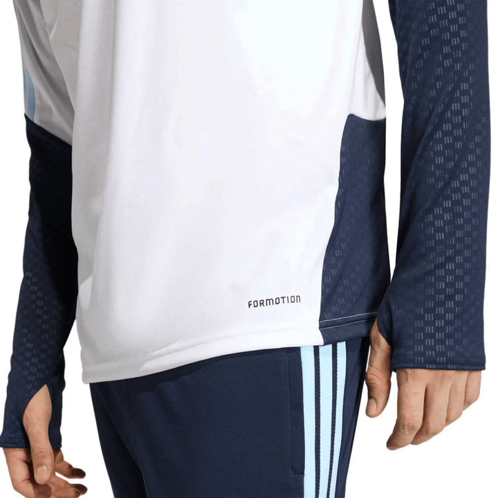 Adidas Argentina training technical soccer tracksuit set in blue and white with long sleeves and breathable fabric