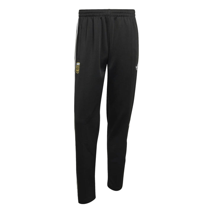 Black Adidas training pants with elastic waistband and side stripes