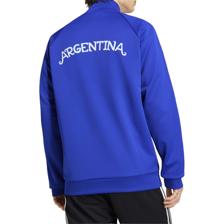 Blue polyester track jacket with Argentina logo on back