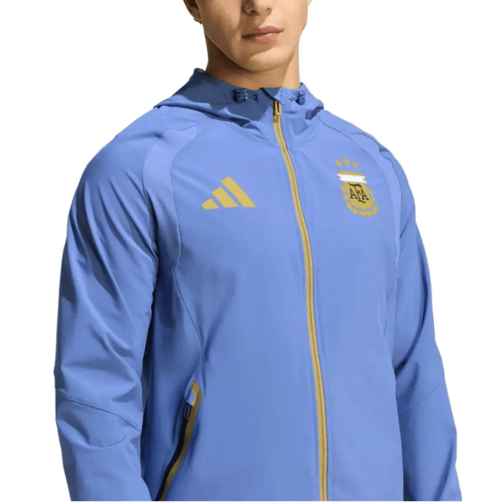 Argentina Casual Travel hooded presentation soccer tracksuit in blue by Adidas with official team logo