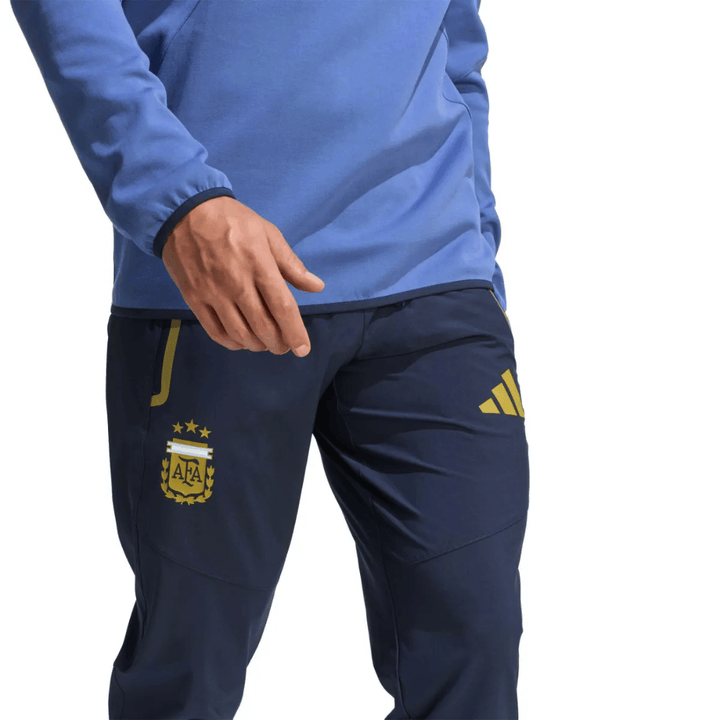Argentina Casual Travel hooded presentation soccer tracksuit in blue and navy with Adidas logo and AFA emblem
