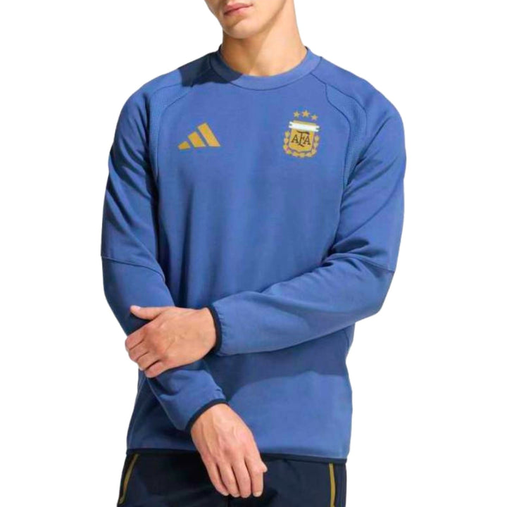 Blue Adidas sweatshirt with Argentina national team crest and gold accents