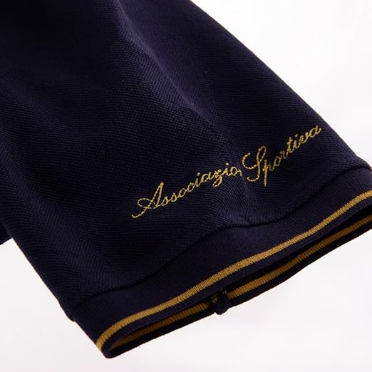 Close-up of AS Roma polo jersey Copa Heritage Collection featuring embroidered details in gold