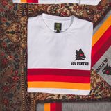 AS Roma retro stripes t-shirt white featuring red and yellow stripes on a classic design