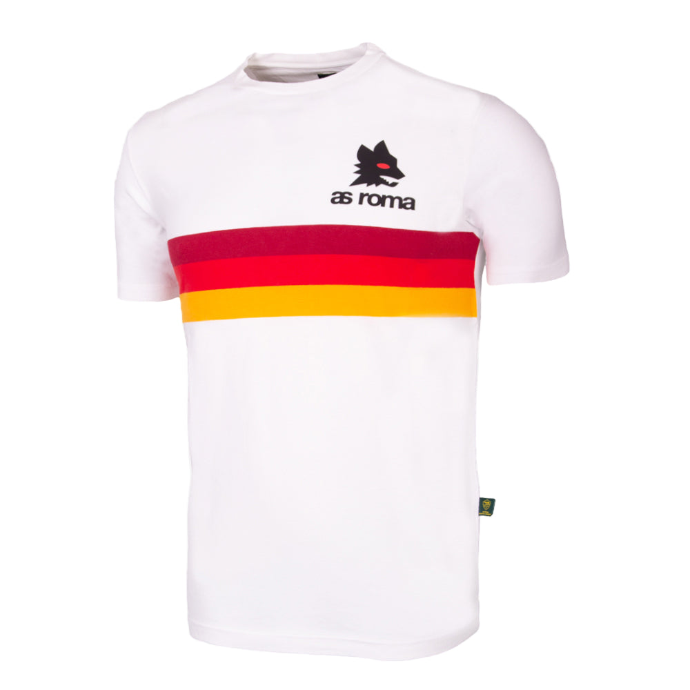 AS Roma retro stripes t-shirt white featuring bold stripes and a logo for football fans