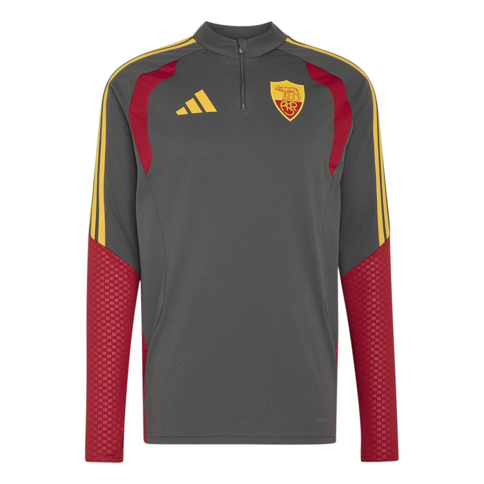 Men's AS Roma Training Tracksuit 2026 in gray with red accents and team logo for soccer practice.