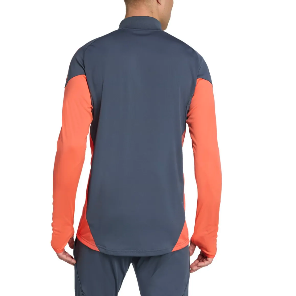 Bayern Munich grey training tracksuit 2025 with ergonomic fit and vibrant orange sleeves on SoccerTracksuits.com