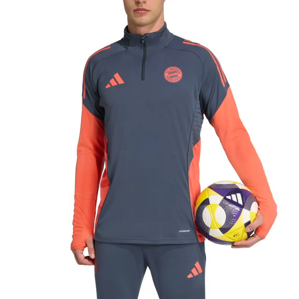 Bayern Munich grey training tracksuit 2025 with vibrant orange accents for optimal comfort and performance
