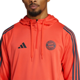 Bayern Munich hooded training tracksuit 2025 26 in vibrant red with Adidas logo and team crest on SoccerTracksuits.com