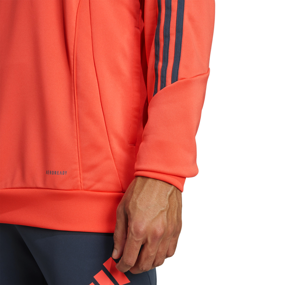 Bayern Munich hooded training tracksuit 2025 26 in vibrant orange and navy with stylish stripes