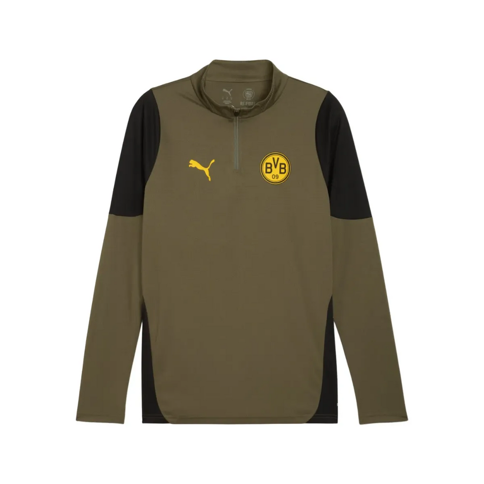 Borussia Dortmund UCL tracksuit 2025 26 in olive green with black sleeves and logo for fans and athletes