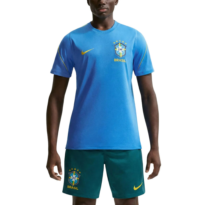 Blue Nike soccer jersey with Brasil logo and yellow accents in a regular fit