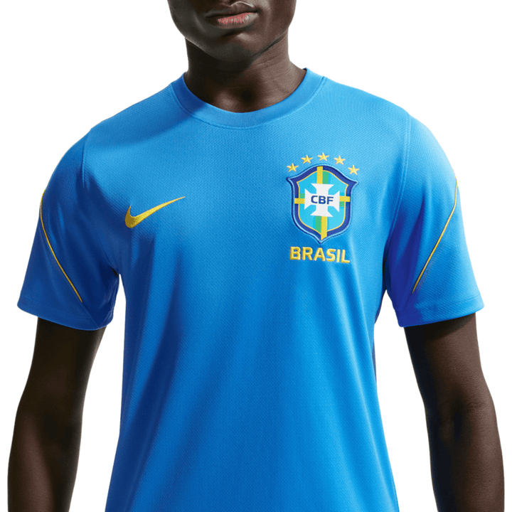 Blue Nike Brasil soccer jersey with short sleeves and embroidered logo