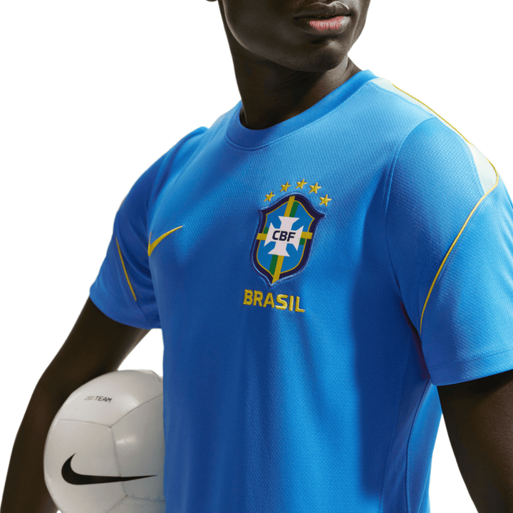 Blue Nike Brasil soccer jersey with emblem and yellow accents