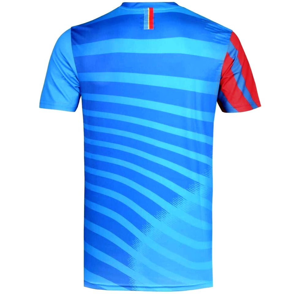 Back view of the DR Congo football jersey with blue and red colors, perfect to buy DR Congo football jersey online on SoccerTracksuits.com