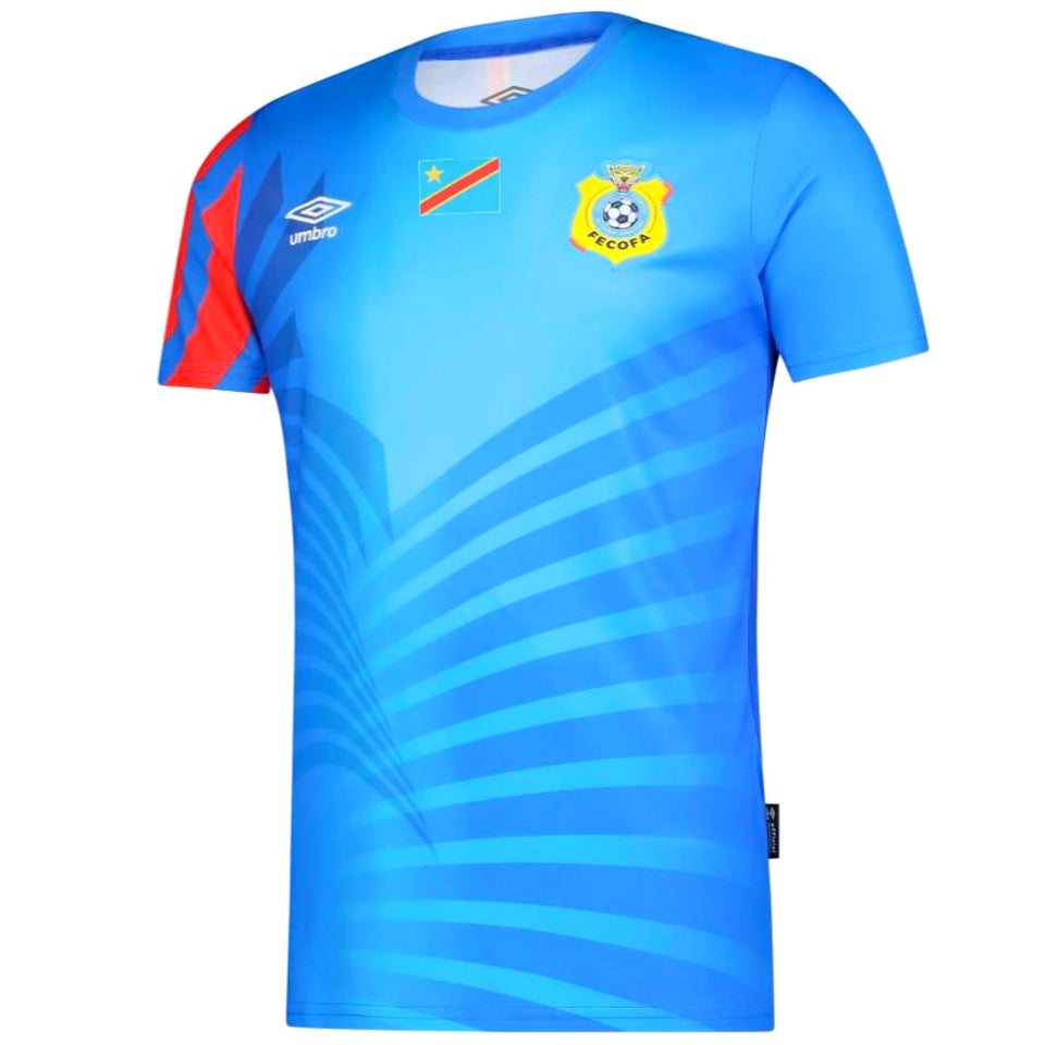 DR Congo football jersey in blue with stripes and team emblem, buy DR Congo football jersey online on SoccerTracksuits.com