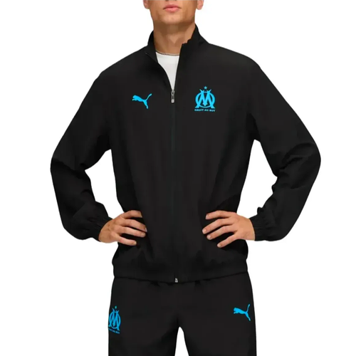 Stylish Olympique Marseille tracksuit in black with logo, perfect for fans to buy Olympique Marseille tracksuit online.