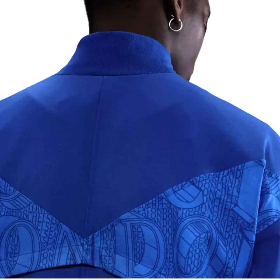 Back view of the Chelsea FC Nike Anthem jacket 2025 in vibrant blue designed for fans and players