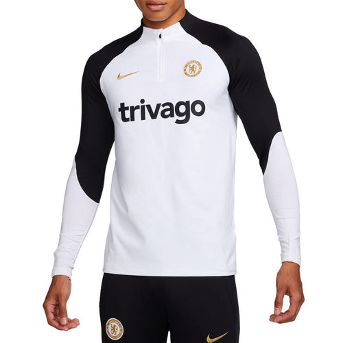 Chelsea FC training tracksuit 2023 2024 featuring black and white design with Trivago logo