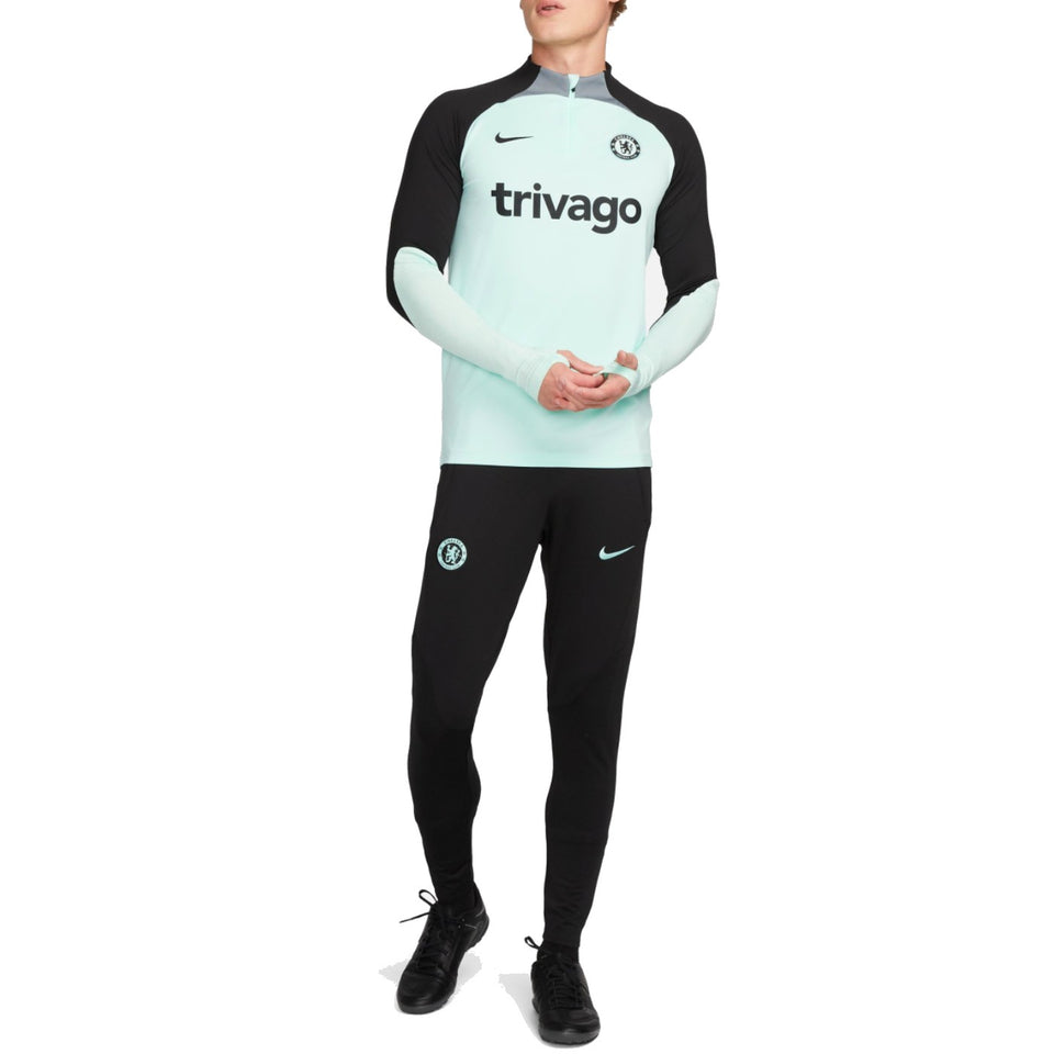 Chelsea FC training tracksuit 2023 24 Nike in mint green and black with Trivago logo