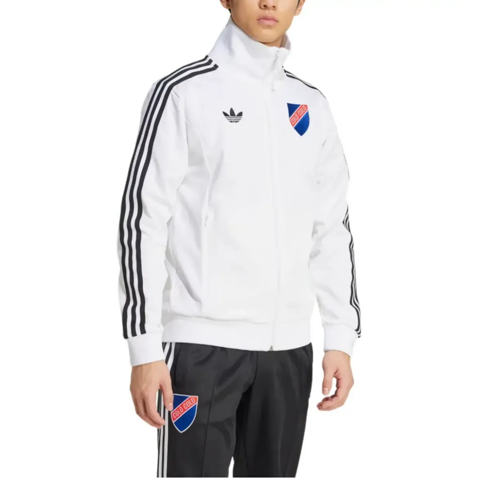 Colo Colo 100 years anniversary tracksuit featuring classic white and black design for soccer fans